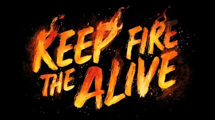 Fiery stylized text "Keep the Fire Alive" set against a black background with orange and yellow flames and sparks surrounding the lettering, giving a sense of energy and intensity