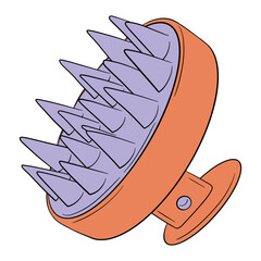 Hair Scalp Massager Shampoo Brush, Shower Hair Brush, Head Massage and Hair Growth.  Drawing isolated on the white background. Hand drawn colorful digital illustration. Sticker for printing. 