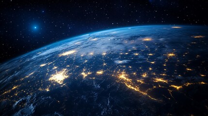 Fototapeta premium Earth From Space View with City Lights and Starry Sky