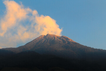 volcano with clouds