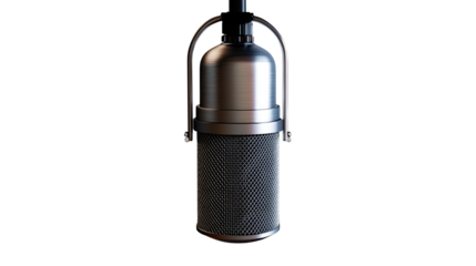 a vintage style silver studio microphone on white baCKGROUND