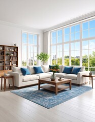 Fototapeta premium Modern living room with large windows (14)