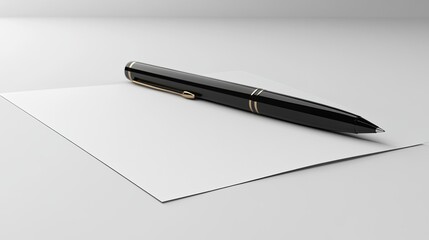 Blank Paper with Pen on White Surface