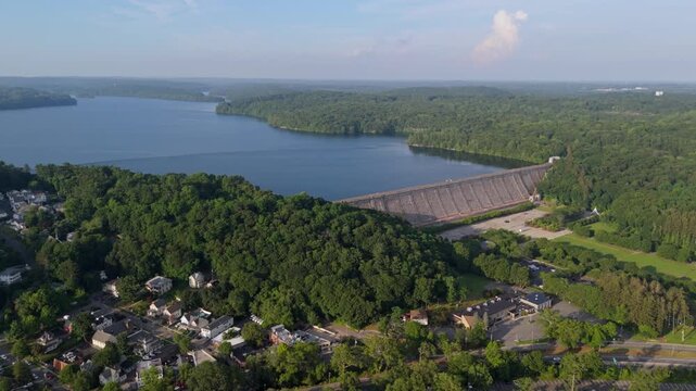 High aerial view of important Kensico Reservoir in Westchester county, New York