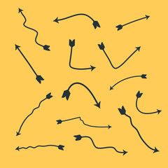Collection of Hand Drawn Curved Arrows in Black on Yellow Background
