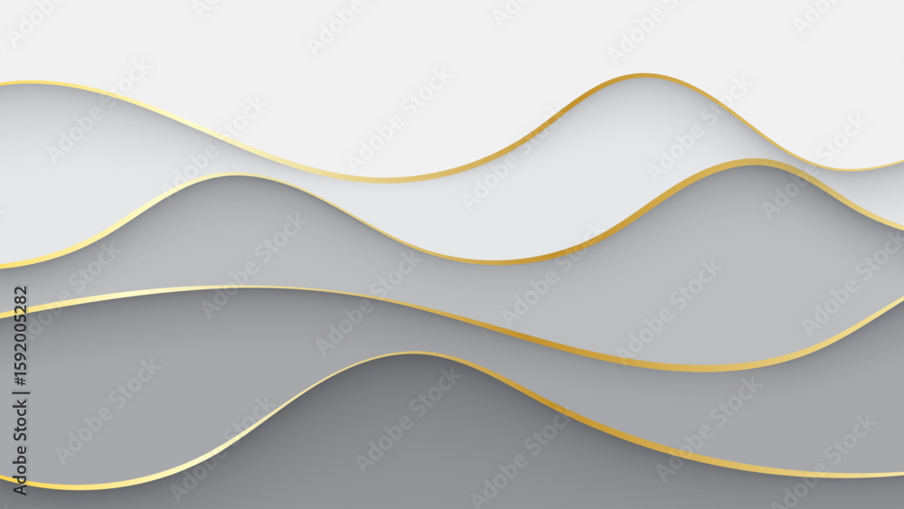 Poster abstract white wave vector background with flowing gold lines design