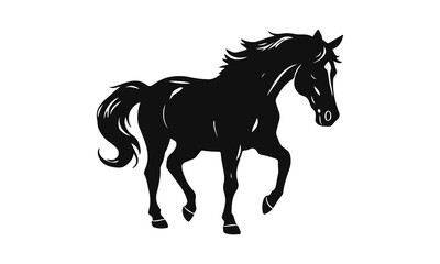 Running horse silhouette, wild stallion art, black equine design, elegant animal print, vector pony drawing