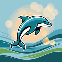 Fototapeta premium Dolphin jumping out of water in a vector illustration on white background