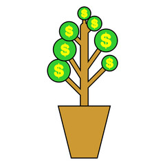 illustration of a tree with dollar coin-shaped leaves