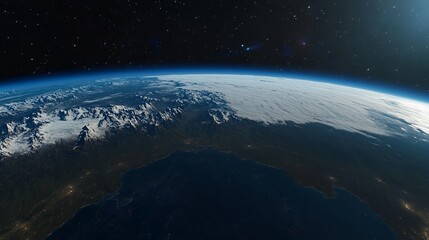 Obraz premium Earth From Space View with Snowy Mountains and Cloud Covering