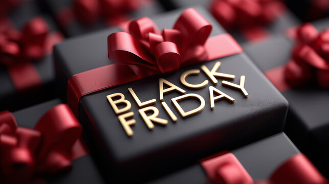 Schwarze Computertastatur mit roter Black Friday Taste und Geschenkschleife