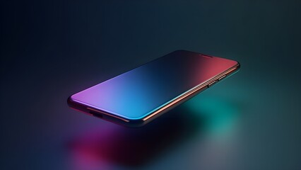 Sleek Smartphone Floating Over Dark Gradient with Neon Reflections – High-End Tech Product Mockup