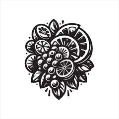 Intricate Design of Citrus Fruits and Berries.