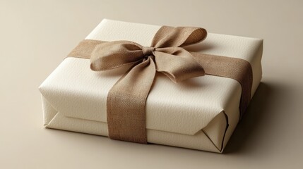 Cream Gift Box with Burlap Ribbon Bow