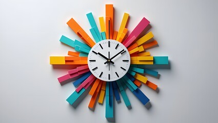 Colorful Abstract Clock Design on White Background