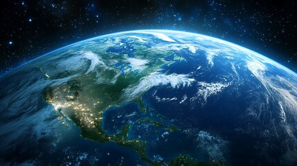 Earth View From Space Showing North America at Night Illustration