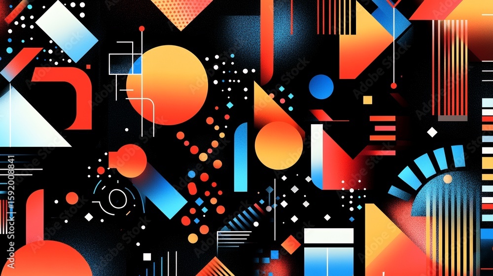 Poster abstract geometric pattern with circles triangles and vibrant color gradients