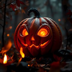 Fantasy Ember Pumpkin at Night