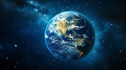 Earth Rotating in Deep Space Showing Continents and City Lights