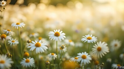 Fototapeta premium White Chamomile Flowers in a Summer Field