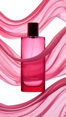 Elegant Perfume Bottle Surrounded by Flowing Silk Fabric - Beauty and Luxury Concept