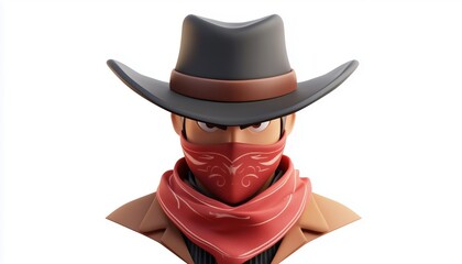 Chic Outlaw Cowboy Emblem: Stylish Gunslinger Outlaw Of The Wild West With Bandana Scarf Mask, Western Gangster Cowboy.