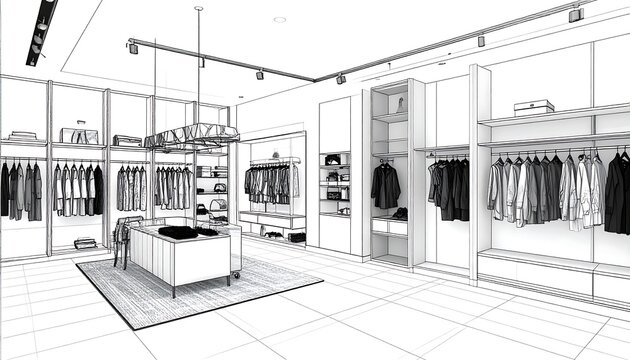 Interior sketch of a men's clothing store
