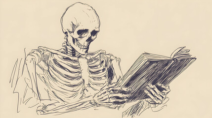 Skeleton reading book illustration