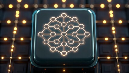 Illuminated Geometric Pattern on a Digital Surface With Nodes and Connections Representing Technology and Innovation