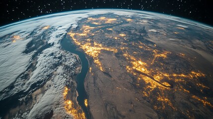 Earth at Night City Lights View From Space with Clouds