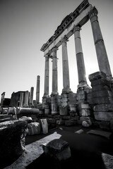 Dramatic Black and White View of Roman Ruins and Columns
