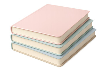 Pastel notebooks stacked neatly, presenting soft-hued colors aligned precisely on clean transparent surface