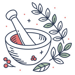 Mortar and Pestle with Herbal Accents Symbolizing Natural Wellness