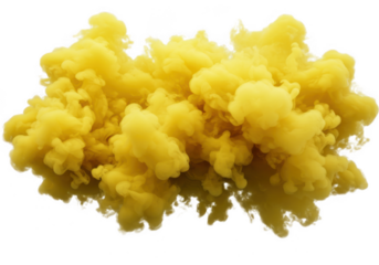A vibrant yellow cloud of smoke or powder transparent background