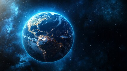 Obraz premium Earth View From Space with City Lights and Blue Nebula