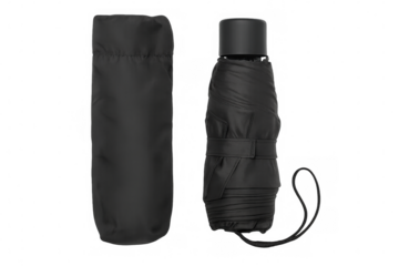 Compact folding umbrella resting in protective case, waiting against unexpected precipitation