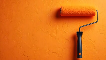 Paint Roller on Textured Orange Wall - DIY Painting Background
