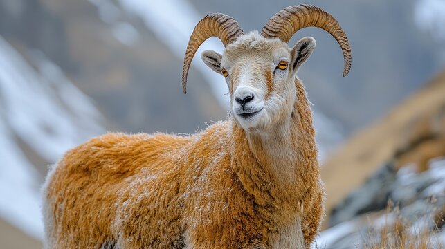Majestic Argali Sheep Portrait in Snowy Habitat