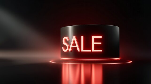 A red sign that says Sale is lit up in a dark room
