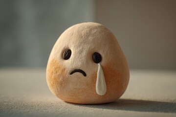 Small, sad, round object with tear