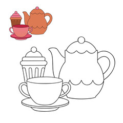 Elegant coffee or tea set paired with a delicious cupcake on a tray—perfect for a cozy morning, afternoon break, or charming café scene with vintage charm.
