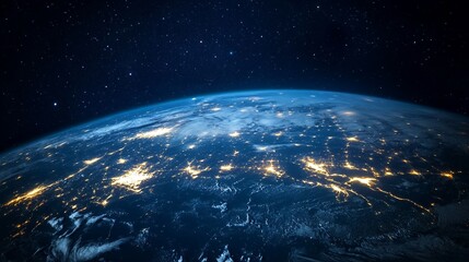 Obraz premium Observing Earth at Night with City Lights From Outer Space View