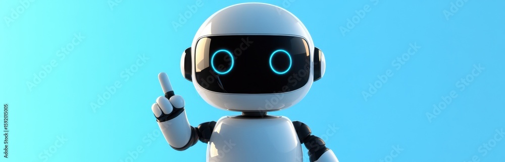 Poster this cheerful robot character with a bright blue background offers a playful representation of techn