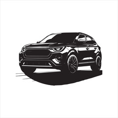 Naklejka premium Sleek Black SUV Illustration with Detailed Grille and Tire Tread Design.