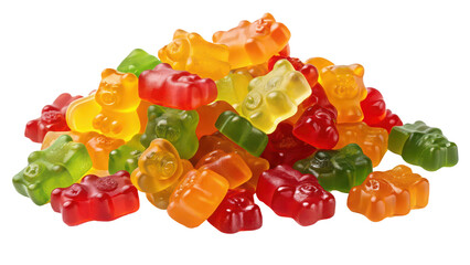 A pile of colorful gummy bears in various flavors and colors isolated PNG background