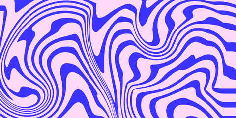 Blue Wavy Lines Abstract Background in Trendy Retro Psychedelic Style. Twisted, Swirled, and Distorted Vector Texture Pattern