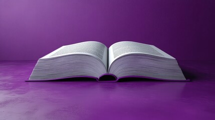 Open Thick Book on Purple Background