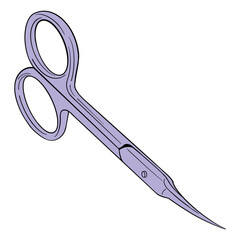 Cuticle and Nail Scissors for Manucure. Drawing isolated on the white background. Hand drawn colorful digital illustration. Sticker for printing. High resolution. Vector EPS10 and IPG 