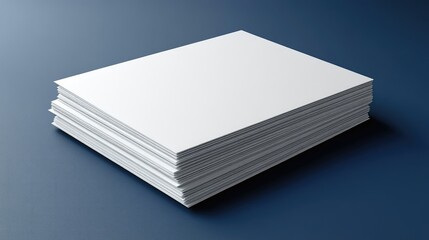Stack of Blank White Paper on a Dark Blue Surface