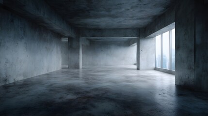 Empty high rise shell structure ready for interior investment  long title This image depicts a vast unfinished interior space within a high rise